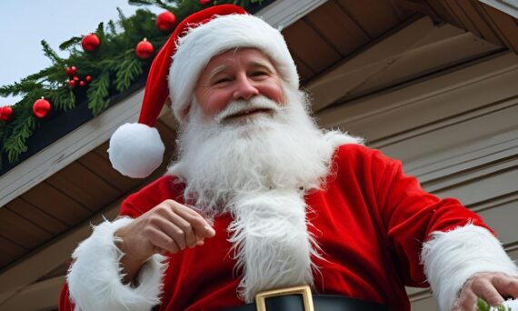santa and reindeer roof decorations