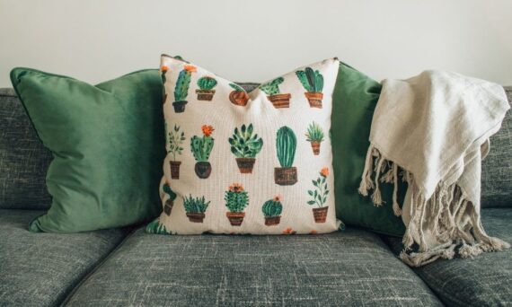 green decorative pillows